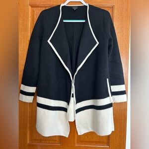 Talbots Open Front Sweater Jacket Black and Ivory Like New